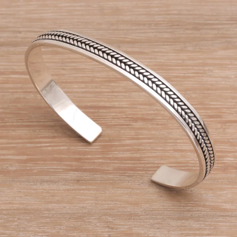 watches for men with metal mesh bands-Ancient Weave Sterling Silver Cuff Bracelet Handmade in Bali