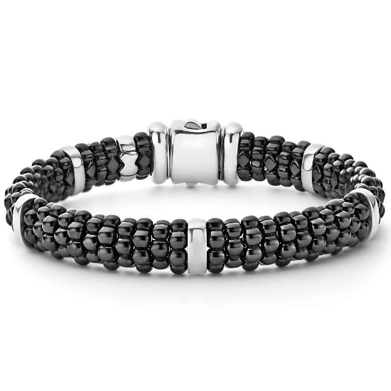 watches for women with crystal-encrusted designs-Black Caviar Silver Station Ceramic Caviar Bracelet | 9mm