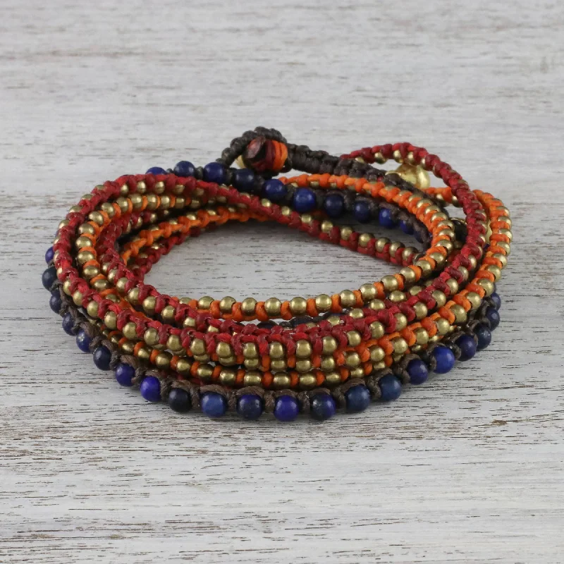 top-rated sports watches with heart rate sensors-Bohemian Bells Boho Lapis Lazuli Beaded Wrap Bracelet from Thailand