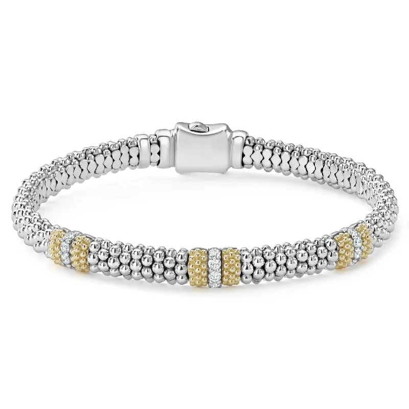 luxury watches for women with diamonds-Caviar Lux Three Station Diamond Caviar Bracelet | 6mm