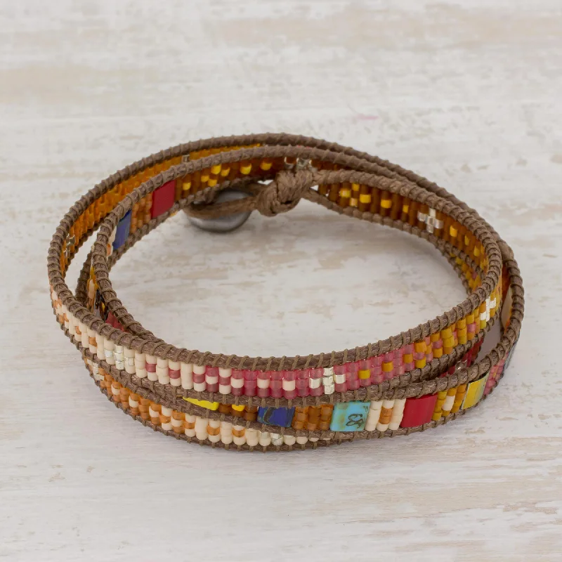 men’s watches with mechanical movements-Colorful Dance Beaded Wrap Bracelet Multicolor Multi Cord from Guatemala