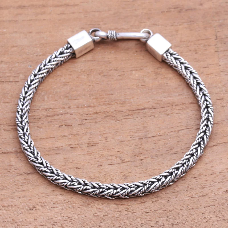 solar-powered watches with stylish design-Foxtail Rope Sterling Silver Foxtail Chain Bracelet from Bali