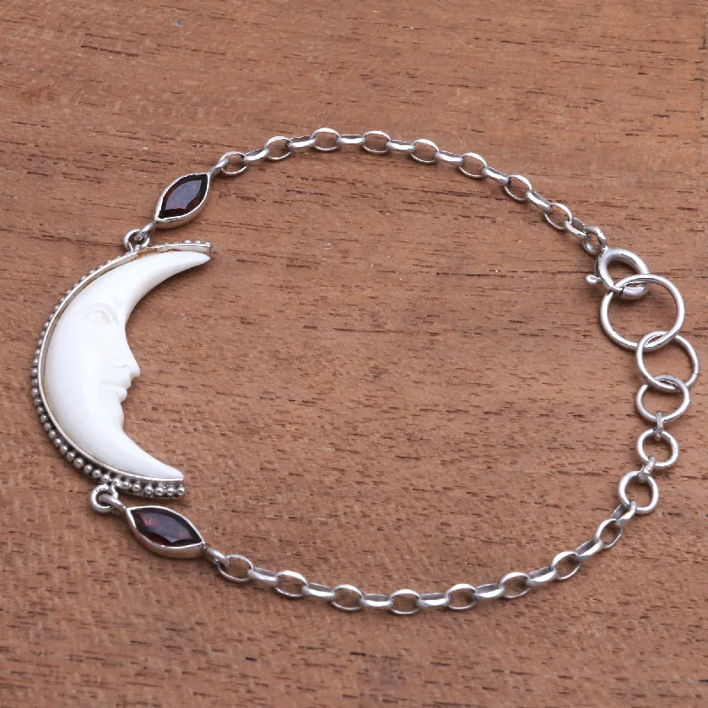 watches with waterproof depth ratings for men-Happy Crescent Crescent Moon Garnet Pendant Bracelet