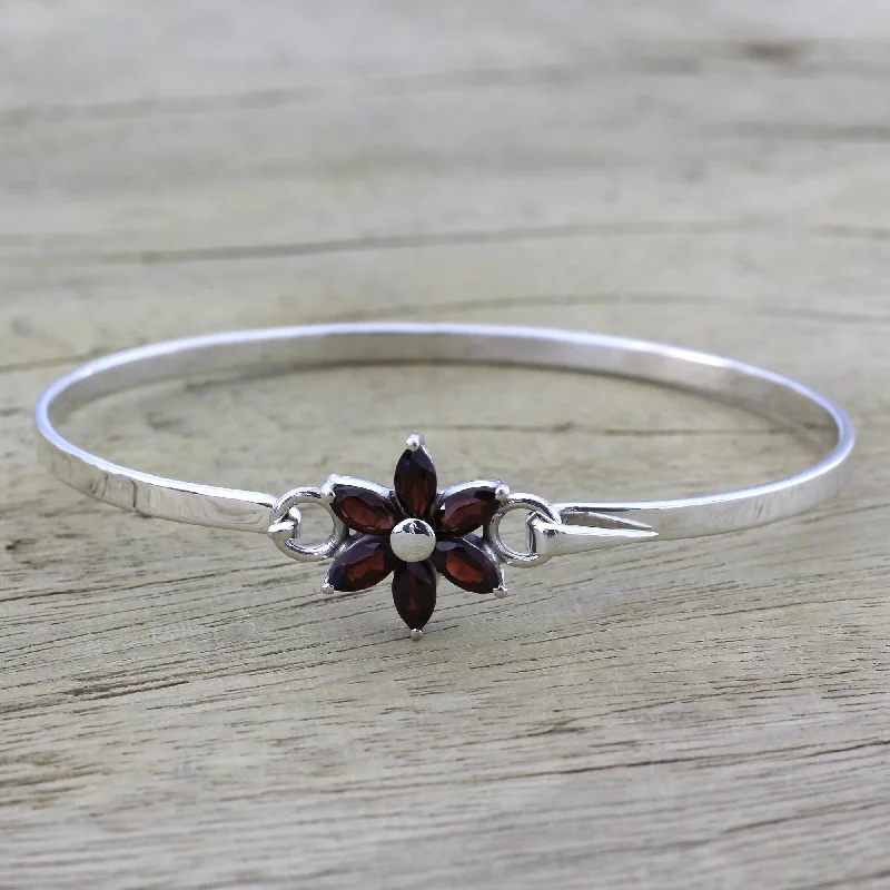 watches with multi-time zone features for travelers-Marquise Flower Garnet and Sterling Silver Floral Bracelet from India