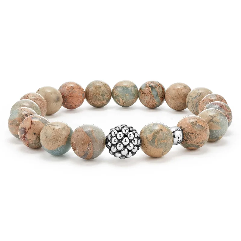 sport watches for swimming-Maya Aqua Tera Jasper Silver Station Bead Bracelet