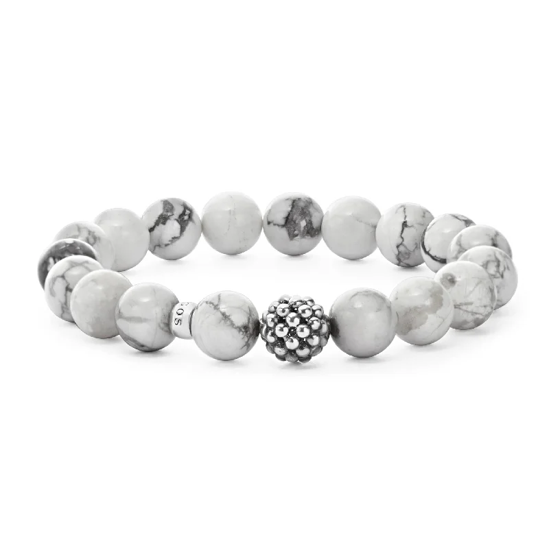 sports watches with heart rate sensors-Maya Howlite Silver Station Bead Bracelet