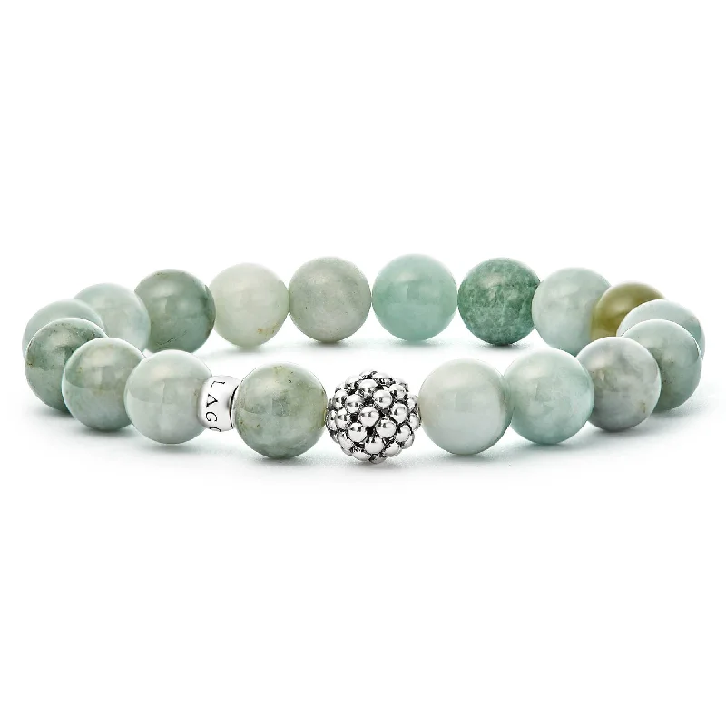 luxury ceramic watches for women-Maya Jade Silver Station Bead Bracelet