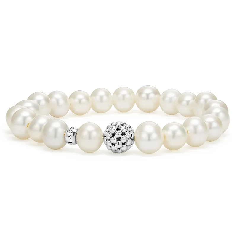 classic analog watches for women-Maya Pearl Silver Station Bead Bracelet