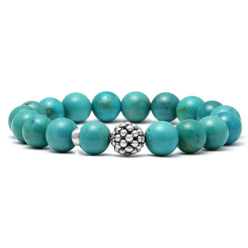 digital watches with calendar function-Maya Turquoise Silver Station Bead Bracelet