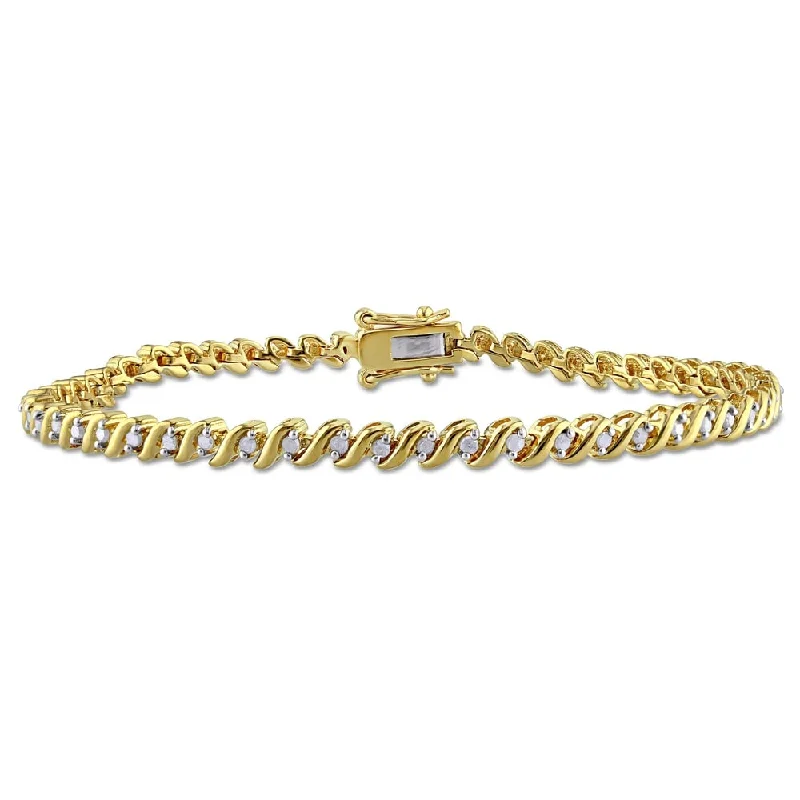 watches for women with thin profiles-Miadora 1/2ct TDW Diamond 'S' Style Tennis Bracelet in Yellow Plated Sterling Silver - White