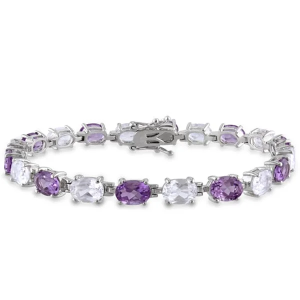 eco-friendly watches for women with sustainable materials-Miadora Sterling Silver 19 3/4ct TGW Amethyst and Created White Sapphire Bracelet