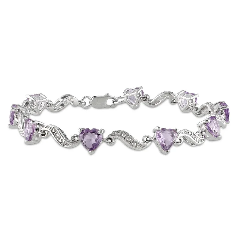 sleek design watches for men-Miadora Sterling Silver Amethyst and Diamond Accent Heart Bracelet