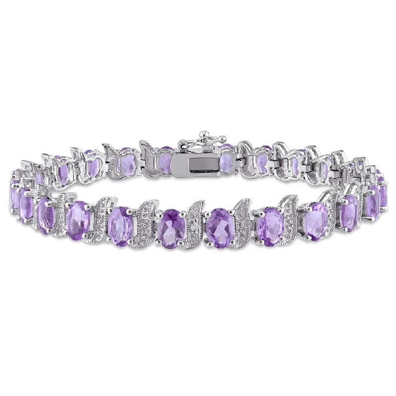 watches with durable rubber straps for men-Miadora Sterling Silver Amethyst and Diamond Accent Tennis Bracelet