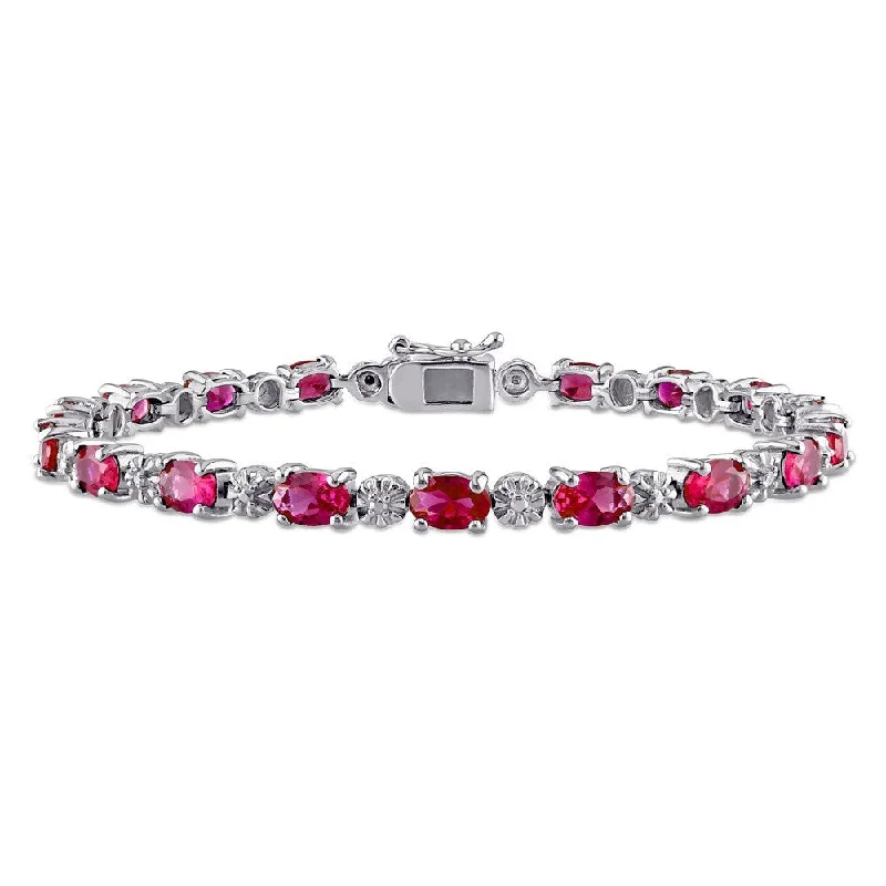 eco-friendly watches for men-Miadora Sterling Silver Created Ruby and Diamond Accent Tennis Bracelet