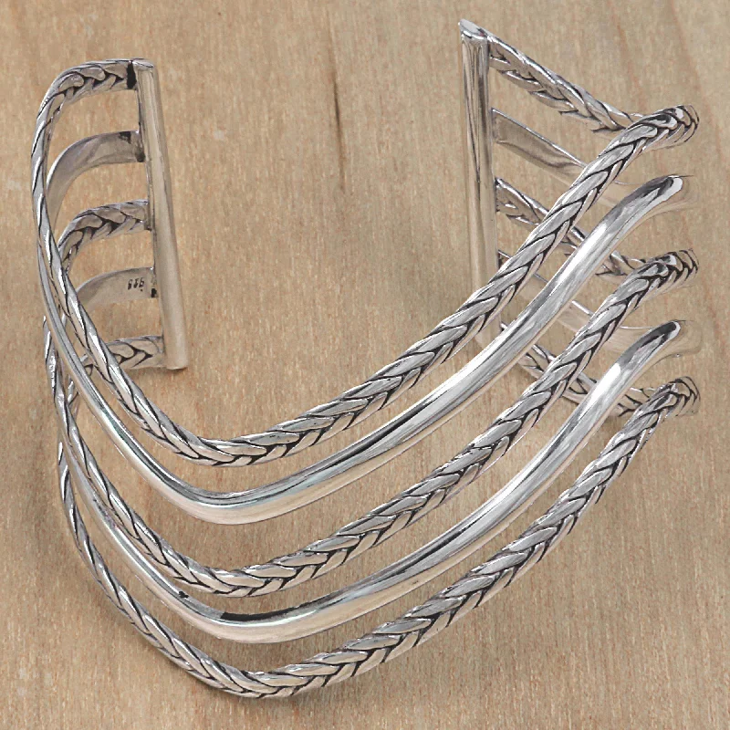 large face watches for men-Parallel Paths Artisan Crafted Modern Sterling Cuff Bracelet from Bali