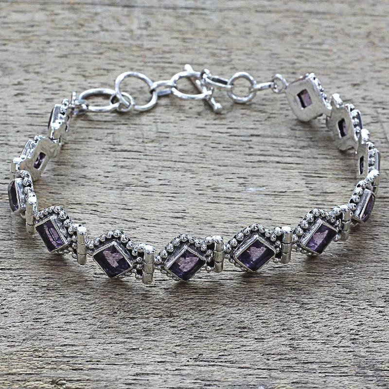 waterproof watches for men under 200-Purple Voyage Amethyst Sterling Silver Tennis Style Bracelet from India