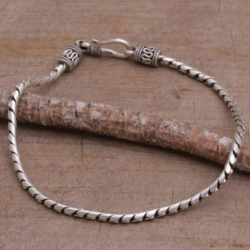 digital watches for women-Regal Shine Artisan Crafted Sterling Silver Chain Bracelet from Bali