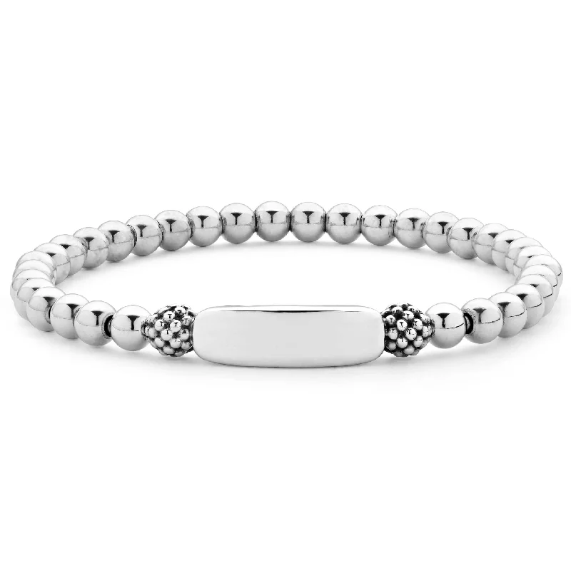 watches for women with modern minimalist dials-Signature Caviar Silver Station Stretch Bead Bracelet