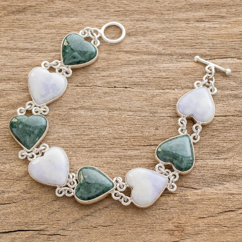 high-quality quartz watches for women-Soul Mates Handcrafted Heart Shaped Sterling Silver Link Jade Bracelet