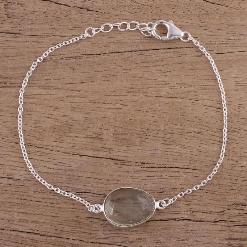 luxury watches for investment-Trendy Egg Prasiolite and Sterling Silver Pendant Bracelet from India