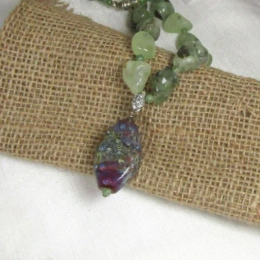 nature-inspired charm necklace-Green  Quartz Bead Necklace with Handmade Pendant