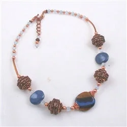 heart-shaped gold necklace-Copper and Blue African Fair Trade Kazuri Necklace