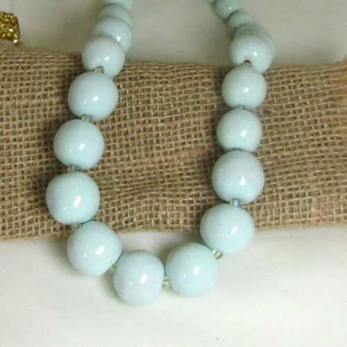 luxury gold necklace for men-Classic  Handmade Kazuri Beaded  Necklace in Aqua Fair Trade