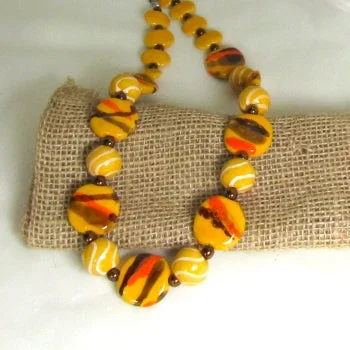 elegant diamond necklace-Sunshine Yellow  Orange and Brown Kazuri Necklace