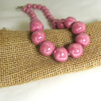 layered necklace set for women-Pink Beaded Necklace Kazuri Big Bold