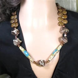 gold necklace for women-Exotic Handmade Polymer Clay Necklace with Raku Accents