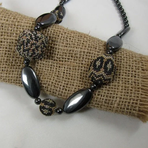 luxury silver necklace for evening wear-Sophisticated Necklace in Hemitite and Handmade Seed Beads