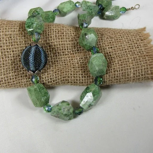 crystal pendant necklace for teens-Chrysoprase Nugget and Blue and Green Beaded Bead Necklace