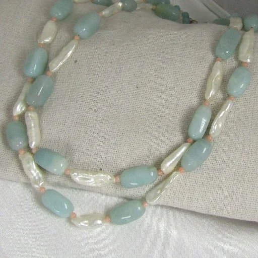 personalized nameplate necklace with charm-Multi-strand Amazonite and Pearl  Beaded Necklace