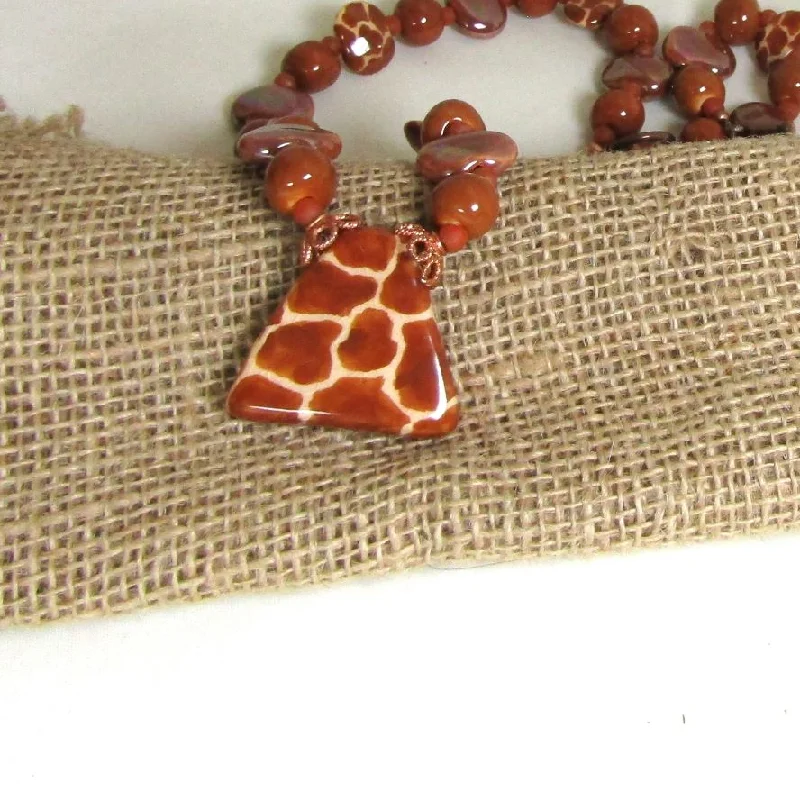 trendy crystal necklace for fashion-Out of Africa Kazuri Necklace in Giraffe Pattern