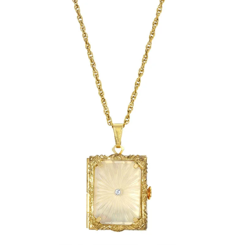 unique geometric pendant necklace-1928 Jewelry Frosted Stone & Crystal 4 Photo Locket Necklace 28"