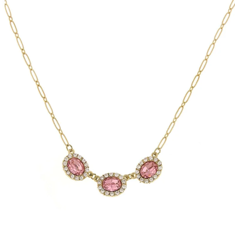 simple pendant chain necklace-1928 Jewelry Light Rose Pink Oval Czech Crystal Necklace 16" + 3" Extender