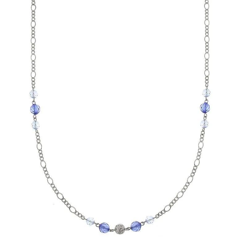 delicate charm necklace for adults-1928 Jewelry Blue Crystal And Filigree Bead Slim Long Necklace 42"