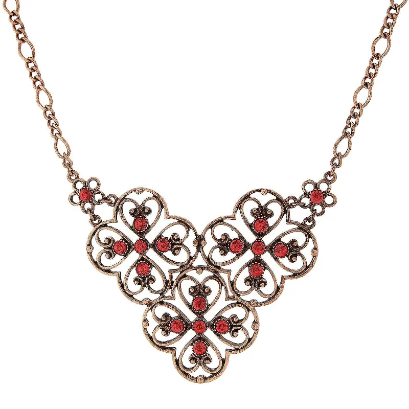 gemstone necklace with engraving-2028 Jewelry Coral Orange Filigree Bib Necklace 16" + 3" Extender