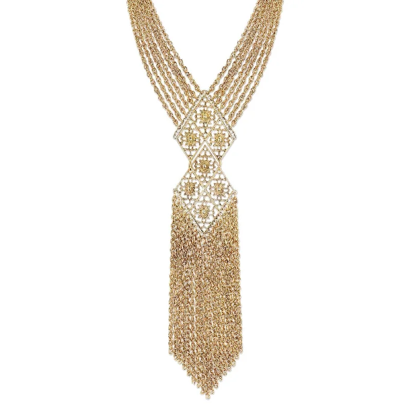 elegant diamond pendant necklace-2028 Jewelry Filigree Tassel Fringe Statement Necklace 18"