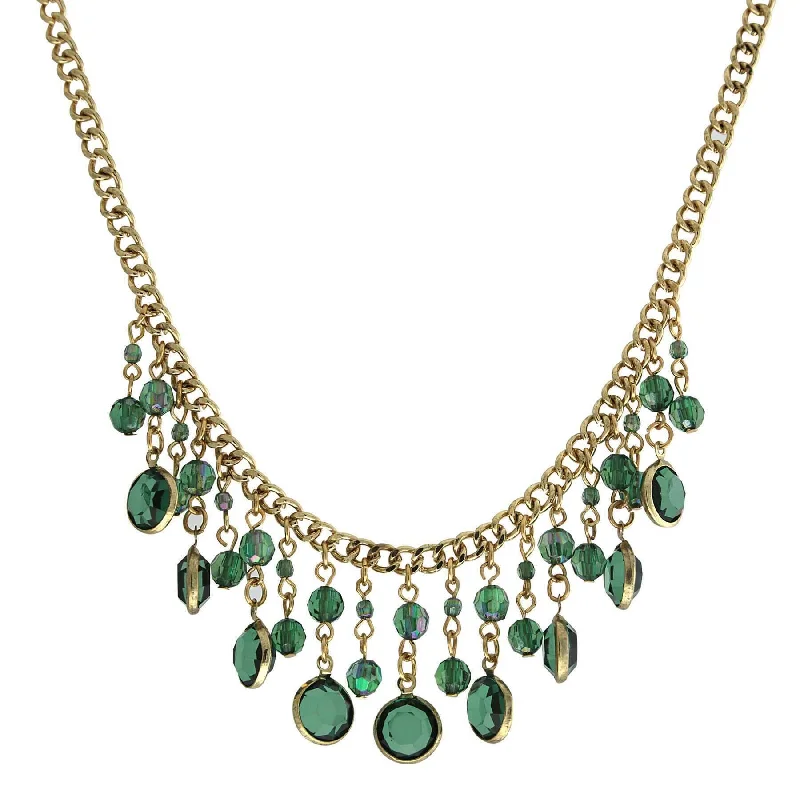 cute heart necklace for girls-2028 Jewelry Emerald Green Ab Crystal Drop Bib Necklace 16" + 3" Extender