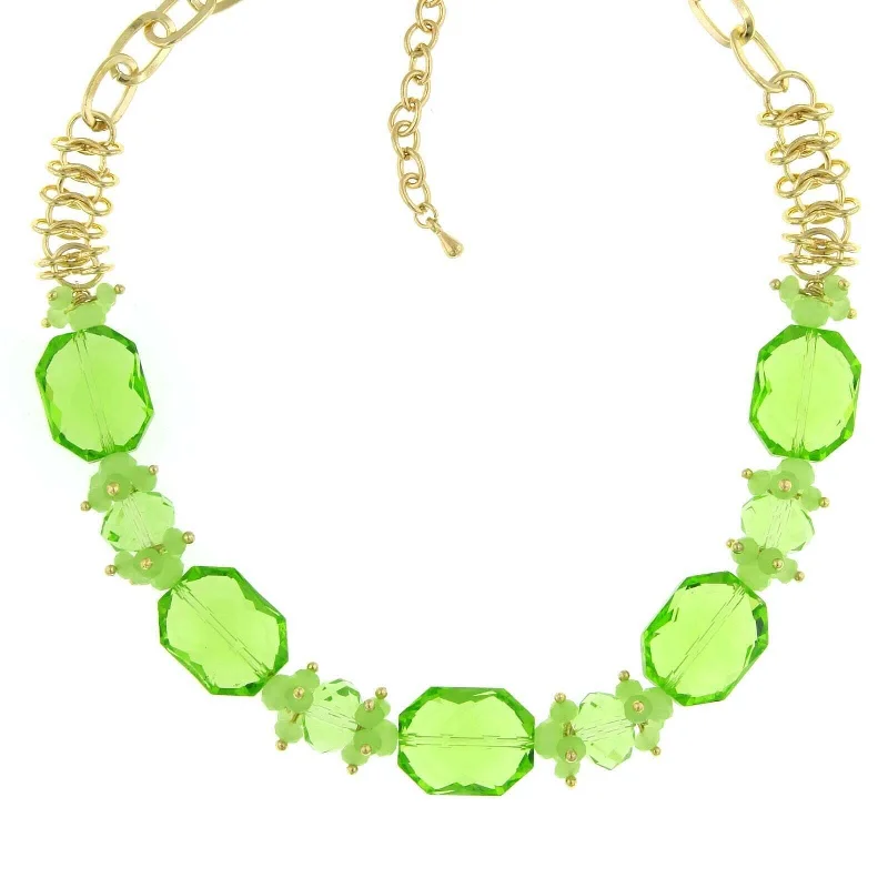 trendy charm pendant for women-2028 Jewelry Green Beaded Necklace 16" + 3" Extender