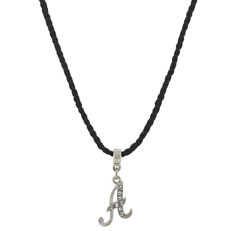 crystal moon necklace for teens-1928 Jewelry Crystal Initial Black Cord Necklace 14" + 3" Extender