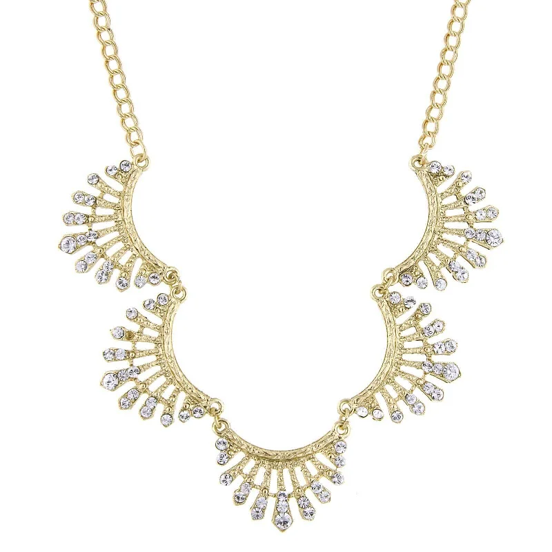 moon and sun necklace for women-2028 Jewelry Crystal Scallop Collar Necklace 16" + 3" Extender