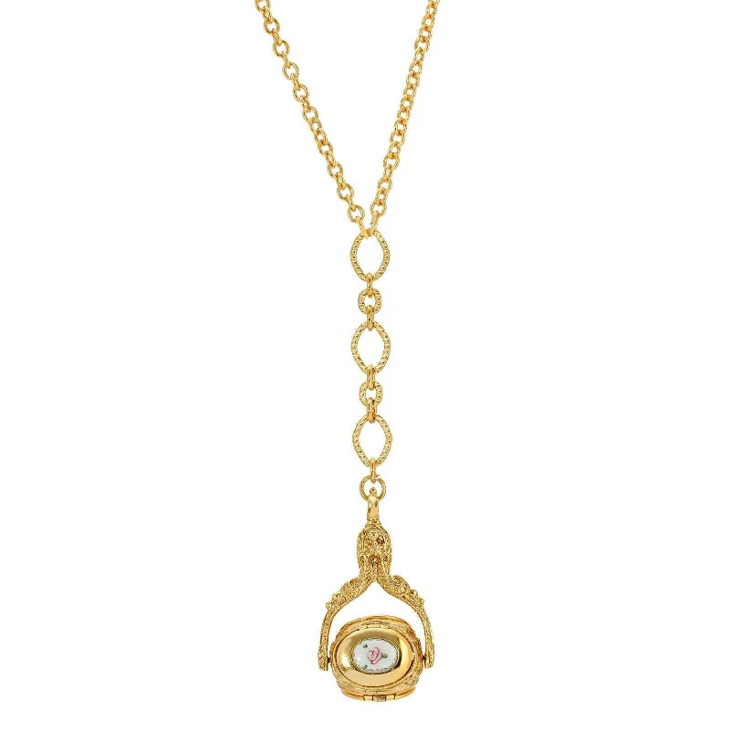 infinity circle pendant necklace-1928 Jewelry 3 Sided Pink Floral Spinner Drop Locket Necklace 26"