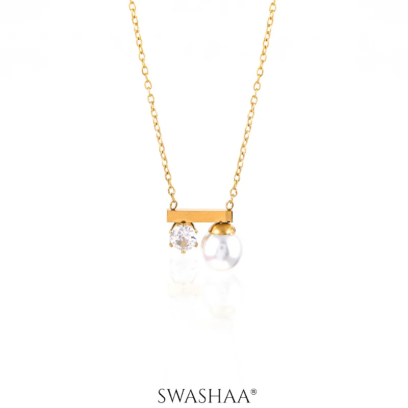 engraved gold necklace for gifts-Luminous Pearl 18K Gold Plated Necklace