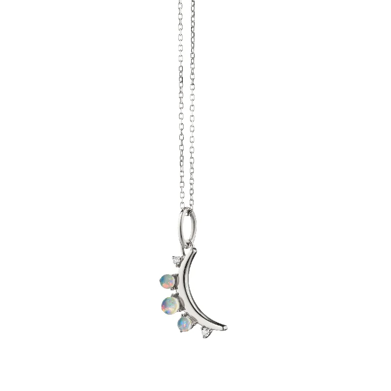 adjustable necklace for kids-October Opal "Moon" Sterling Silver Birthstone Necklace