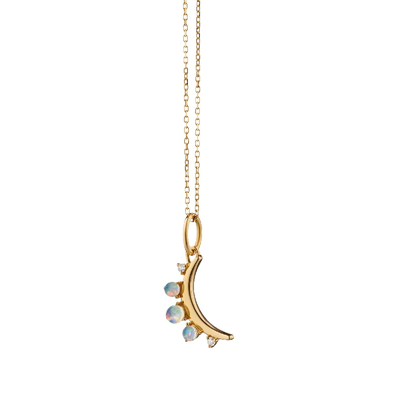 long gold pendant necklace with diamond-October Opal "Moon" 18K Gold Birthstone Necklace