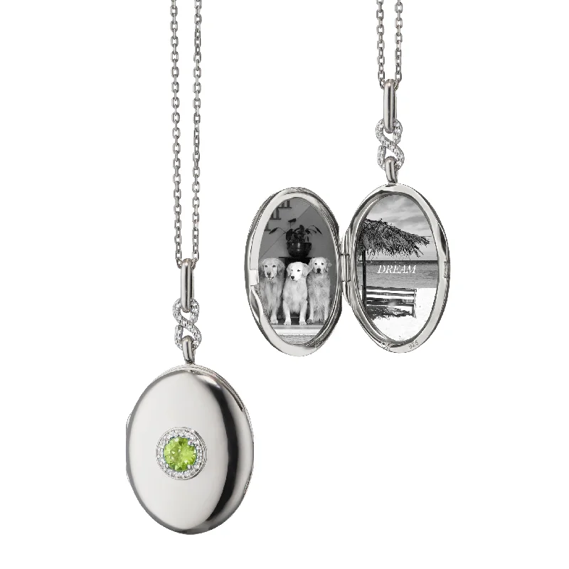 stylish moon pendant necklace-Peridot Infinity Locket Necklace