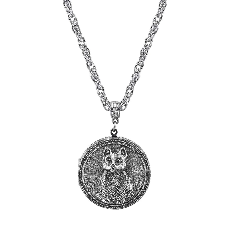 diamond necklace for special occasions-1928 Jewelry Pewter Cat Locket Necklace 30"