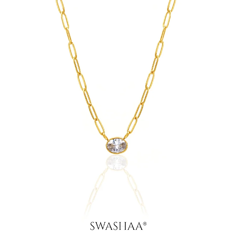 gold pendant necklace with engraved initials-Pinsk Solitaire 18K Gold Plated Necklace